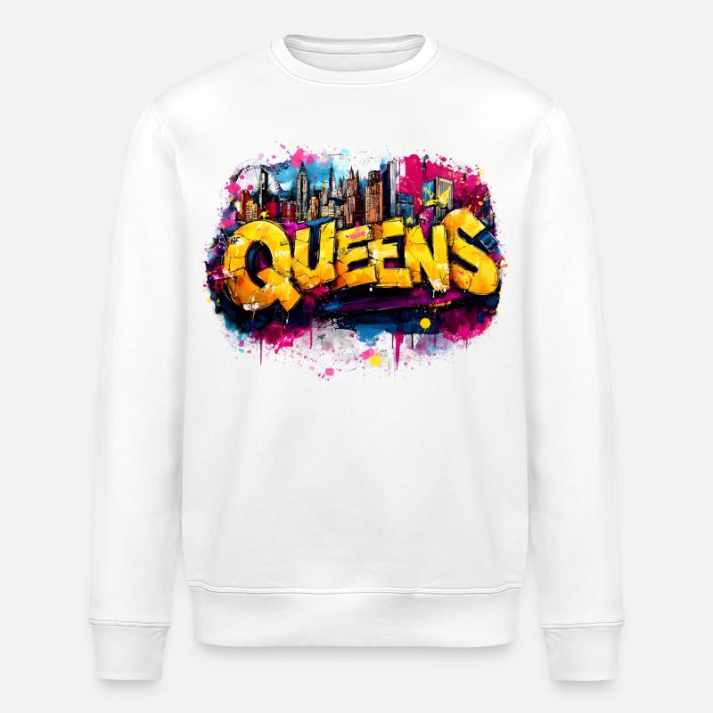 Queens Graffiti Skyline Farbexplosion - Stanley/Stella Unisex Bio-Sweatshirt ROLLER - Weiß