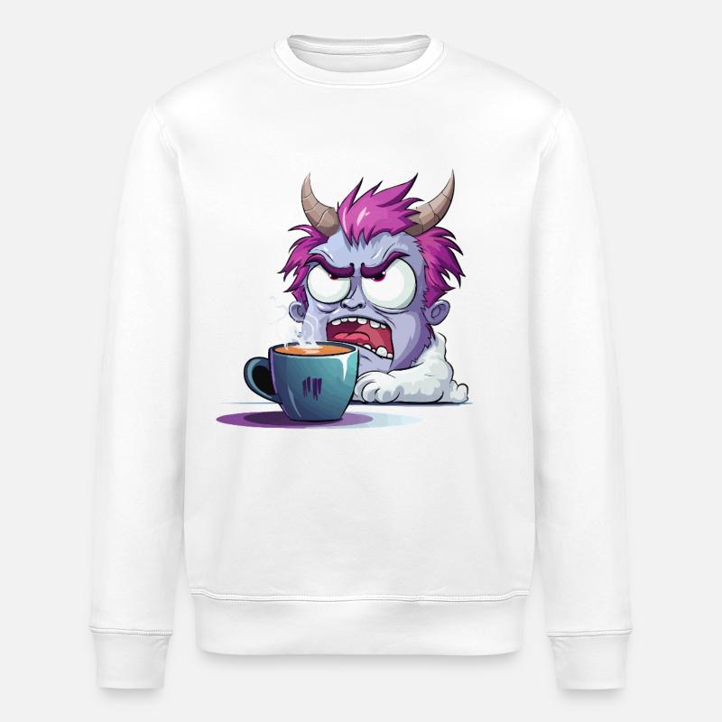 Kaffeewütender Monster - Stanley/Stella Unisex Bio-Sweatshirt ROLLER - Weiß