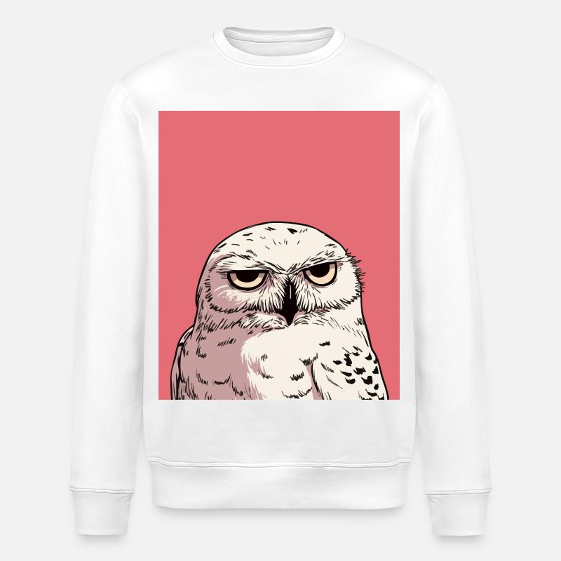 Grumpy Owl Illustration – Urteilende Tierkunst De - Stanley/Stella Unisex Bio-Sweatshirt ROLLER - Weiß