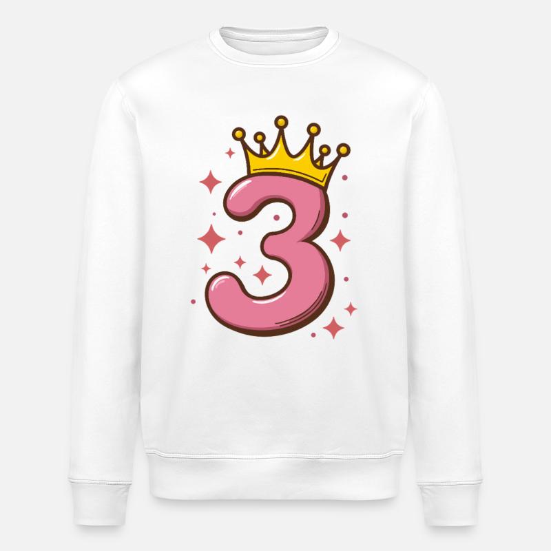 Third Birthday Crown Glitter - Stanley/Stella ROLLER Unisex Organic Sweatshirt - white