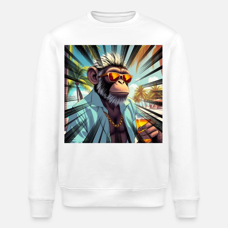 Singe tropical de style station balnéaire - Sweat bio ROLLER Stanley/Stella Unisexe - blanc