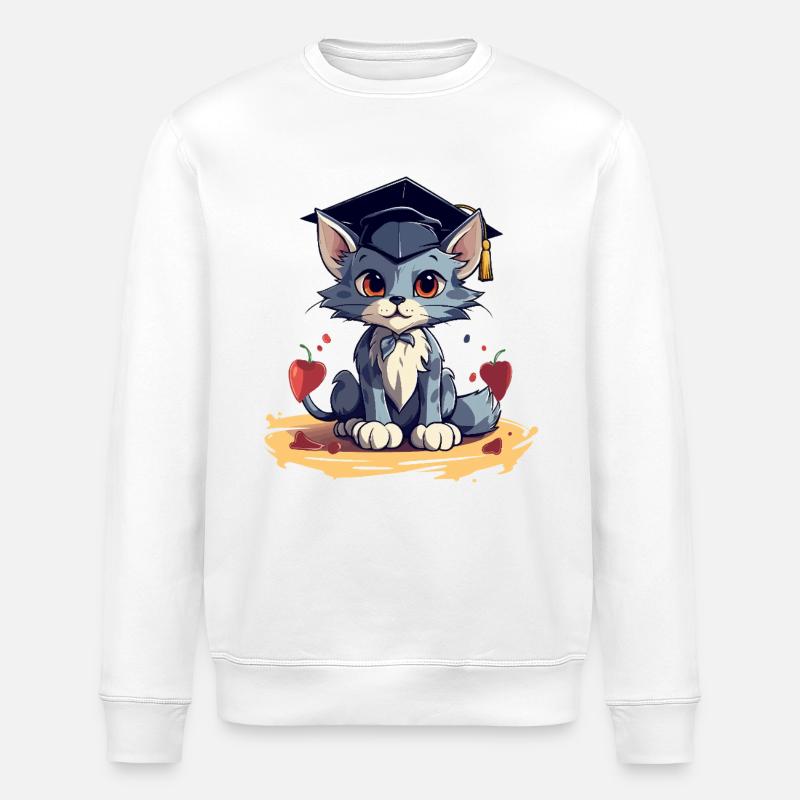 Abschluss Katze mit Graduationskappe - Stanley/Stella Unisex Bio-Sweatshirt ROLLER - Weiß