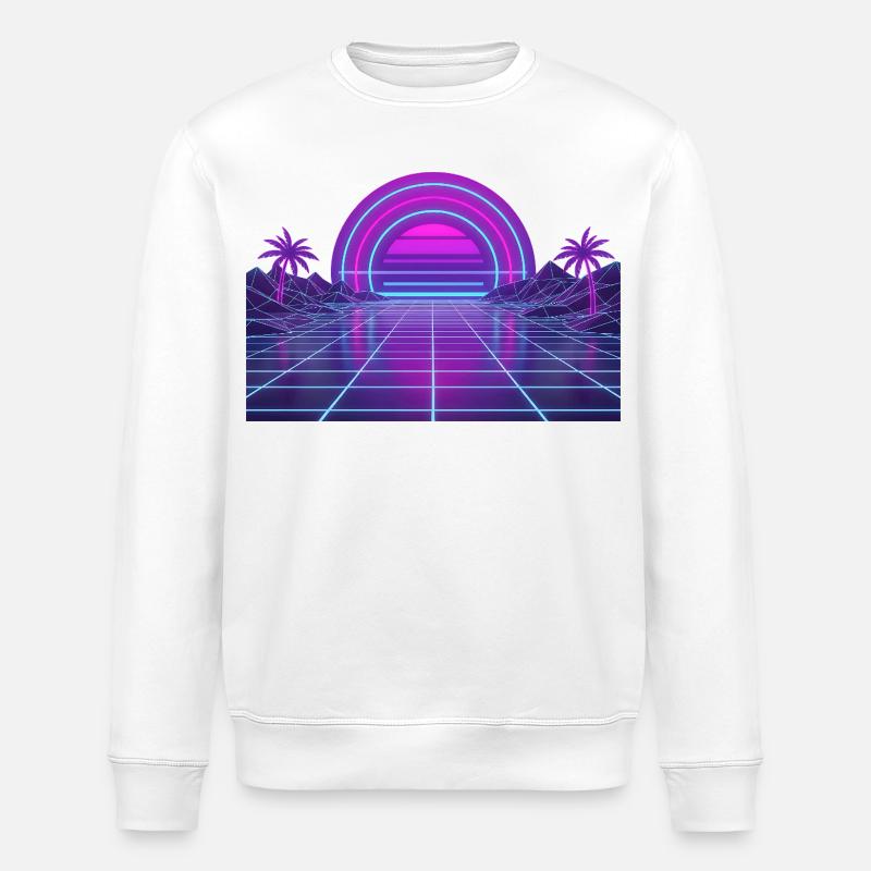 Neon Retro Sunset Grid 90s - Stanley/Stella ROLLER Unisex Organic Sweatshirt - white
