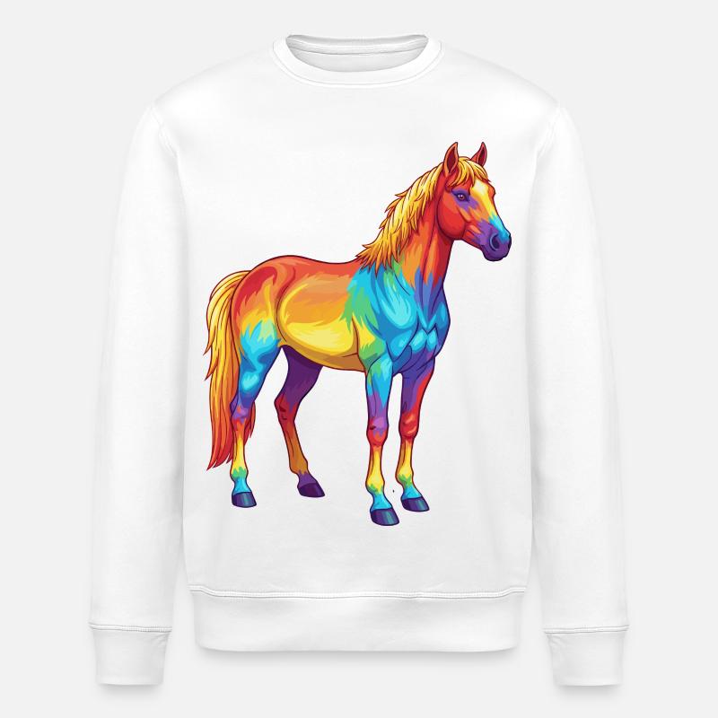 Buntes Pferderegenbogen-Pop-Art-Aquarell - Stanley/Stella Unisex Bio-Sweatshirt ROLLER - Weiß