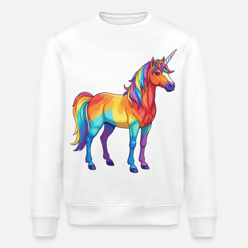 Buntes Einhorn-Regenbogen-Pop-Art-Aquarell - Stanley/Stella Unisex Bio-Sweatshirt ROLLER - Weiß