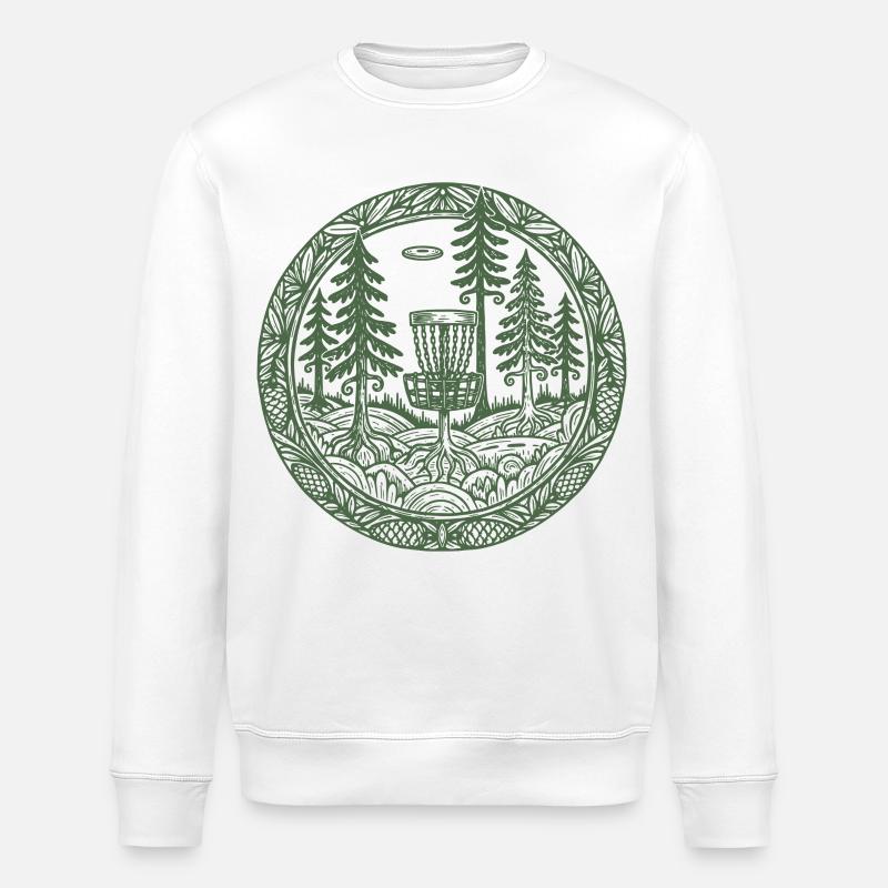 Forest Disc Golf Basket Flying Disc Course Scene - Stanley/Stella ROLLER Unisex Organic Sweatshirt - white
