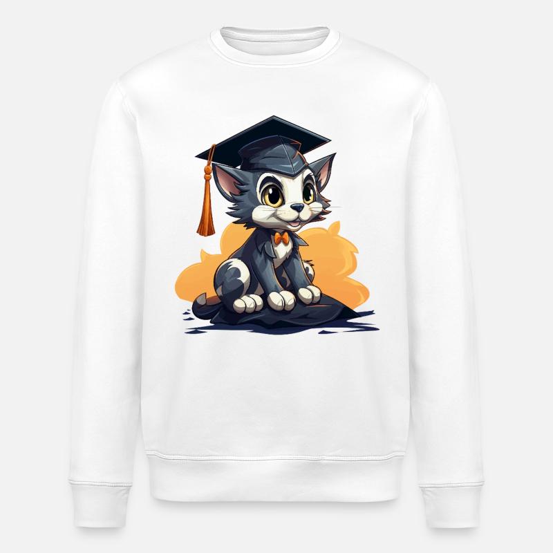 Kätzchen mit Abschlussmütze - Stanley/Stella Unisex Bio-Sweatshirt ROLLER - Weiß