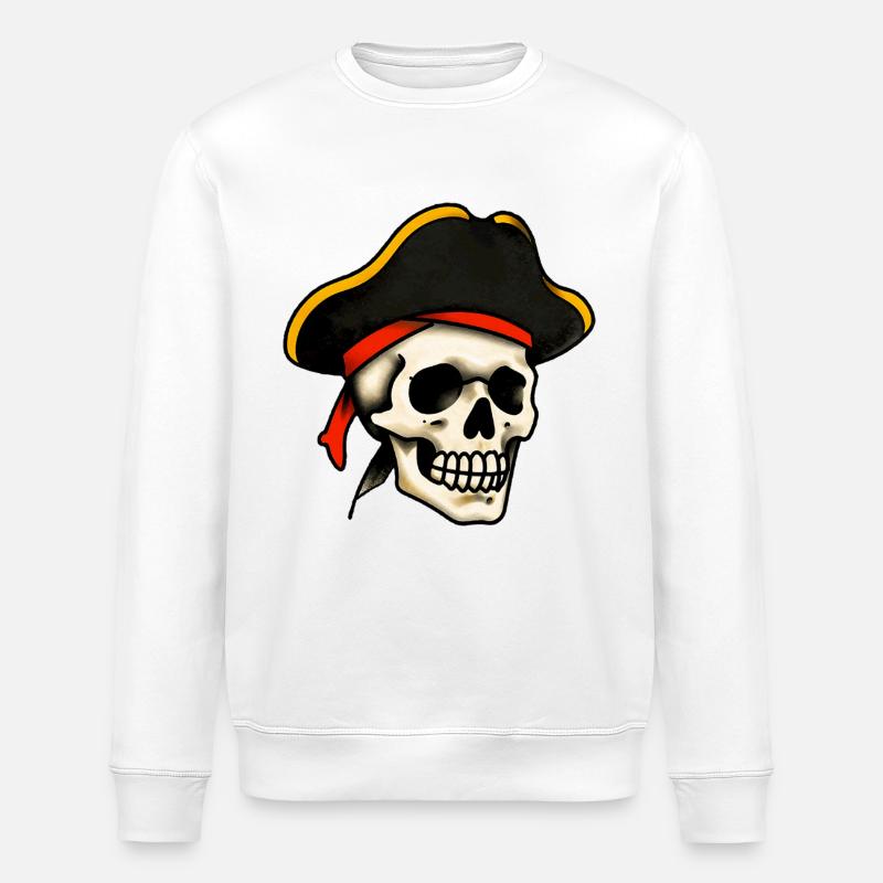 Crâne de pirate tatoué classique - Sweat bio ROLLER Stanley/Stella Unisexe - blanc