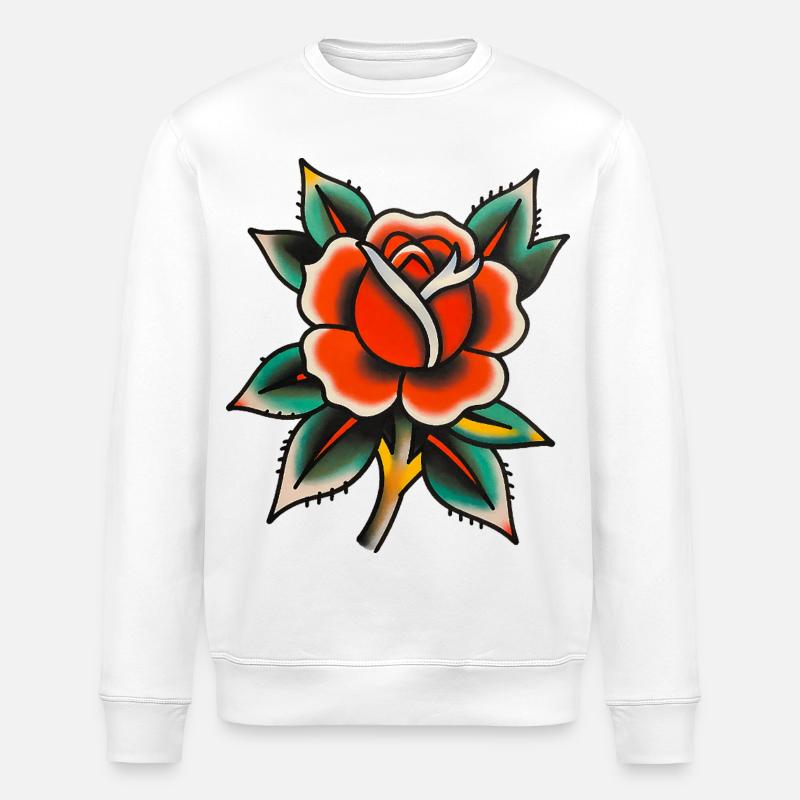 Klassische Tattoo Rose - Stanley/Stella Unisex Bio-Sweatshirt ROLLER - Weiß