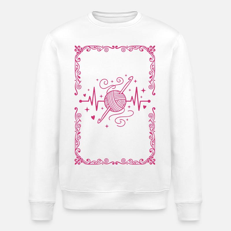 Lustige Häkel-Herzschlag-Häkel-Lover-Garn-Nadel - Stanley/Stella Unisex Bio-Sweatshirt ROLLER - Weiß