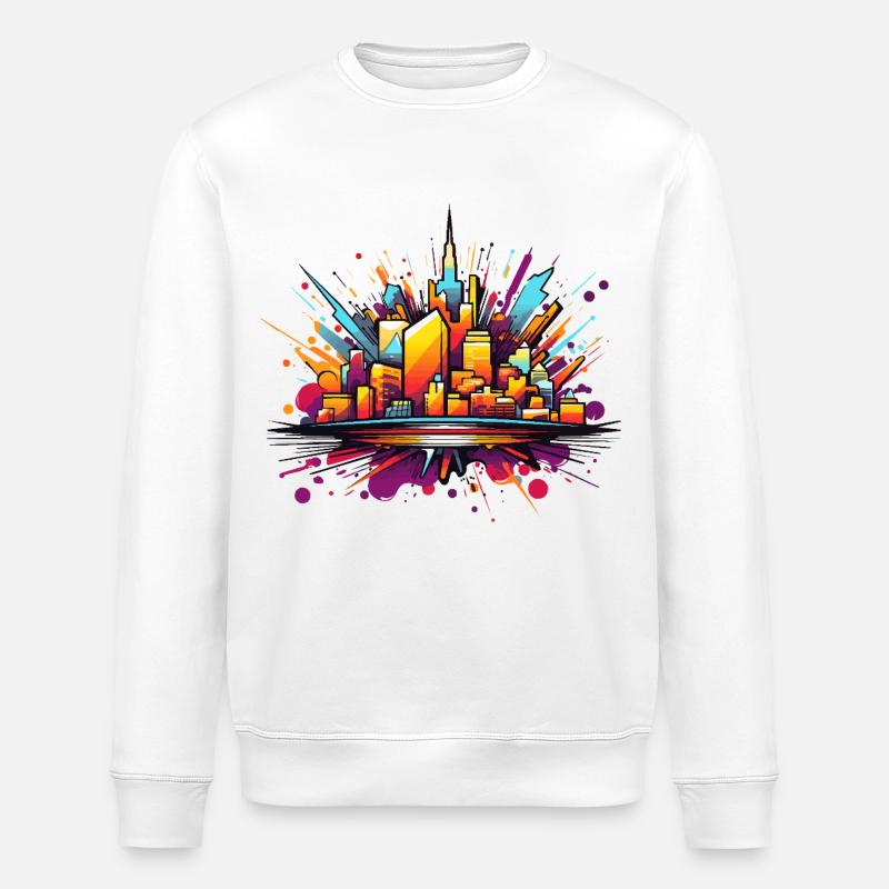 Bunte Stadtsilhouette Explosion - Stanley/Stella Unisex Bio-Sweatshirt ROLLER - Weiß