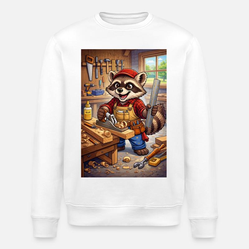 Waschbär Holzhandwerker - Stanley/Stella Unisex Bio-Sweatshirt ROLLER - Weiß