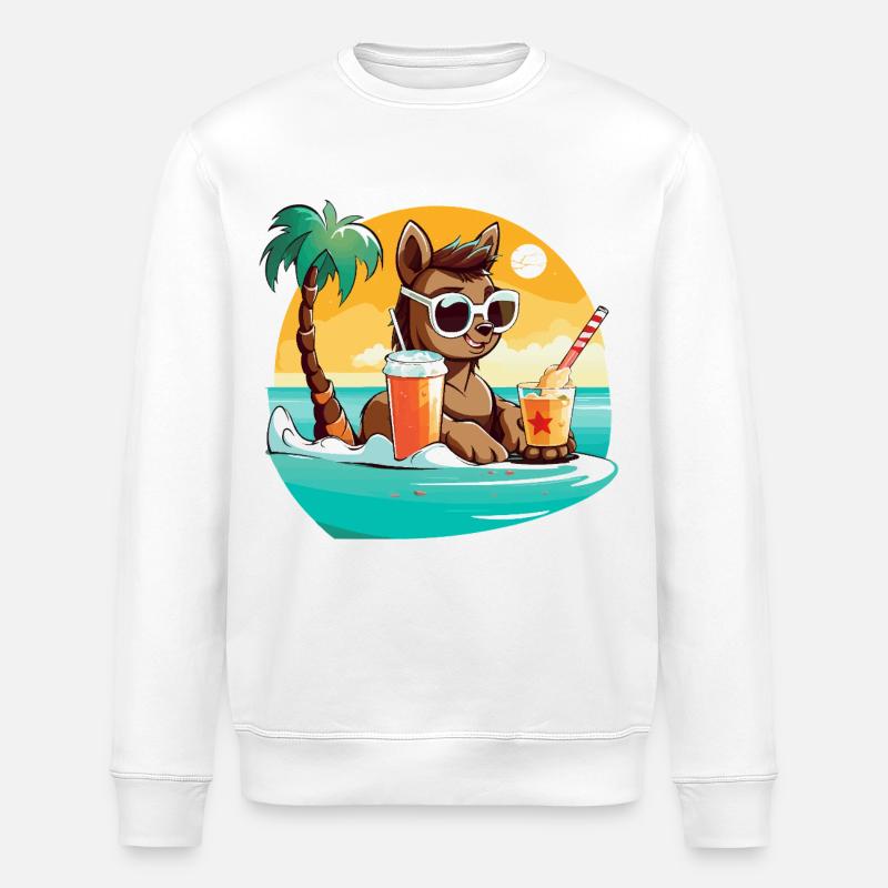 Lama am Strand im Sonnenlicht - Stanley/Stella Unisex Bio-Sweatshirt ROLLER - Weiß