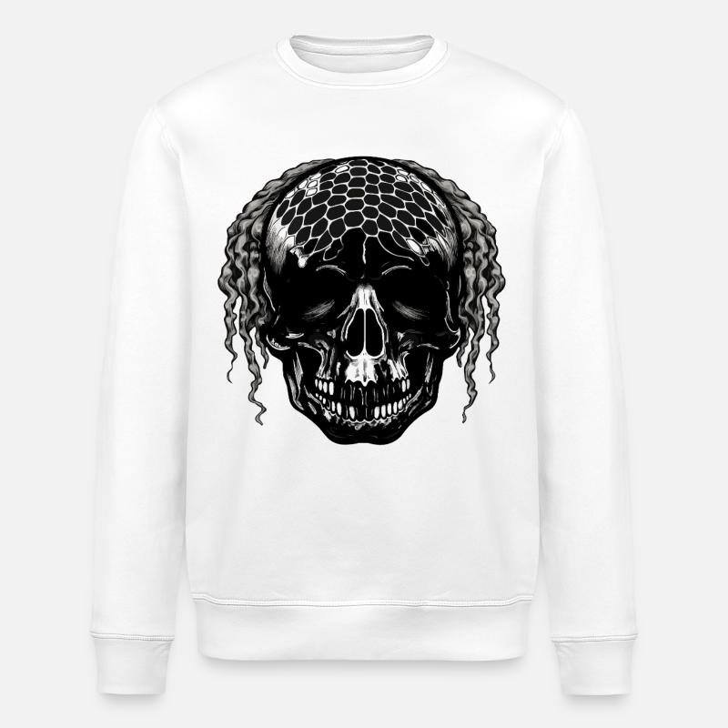 Skull with Mesh Pattern Dreadlocks - Stanley/Stella ROLLER Unisex Organic Sweatshirt - white