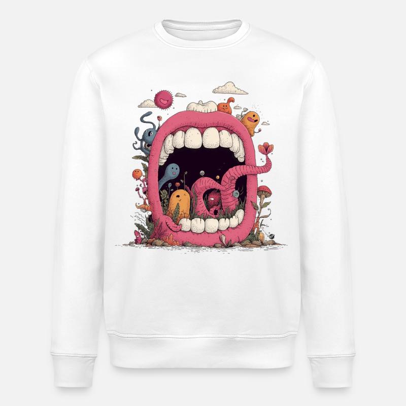 Pink Mouth World with Creatures - Stanley/Stella ROLLER Unisex Organic Sweatshirt - white