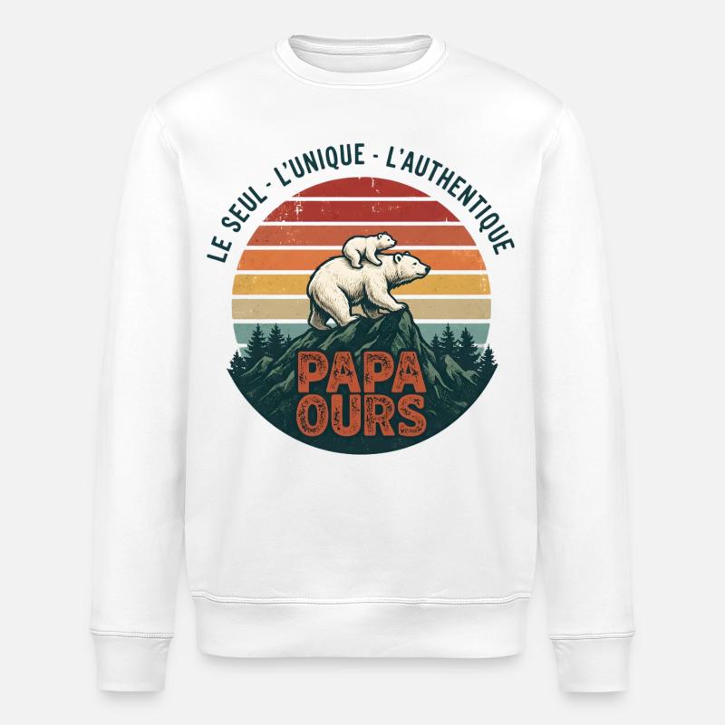 Papa Bear Mountain Retro-Sonne - Stanley/Stella Unisex Bio-Sweatshirt ROLLER - Weiß