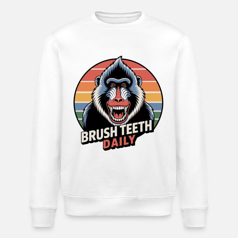 Täglich Zähne putzen Mandrill Affe - Stanley/Stella Unisex Bio-Sweatshirt ROLLER - Weiß