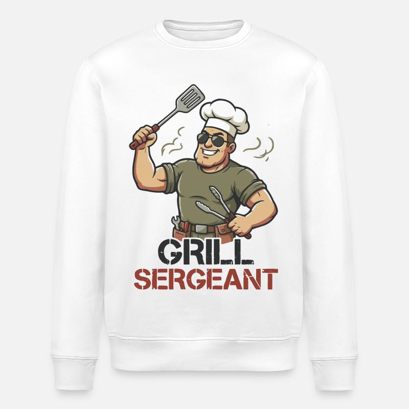 Grill Sergeant Lustiger BBQ Grillchef - Stanley/Stella Unisex Bio-Sweatshirt ROLLER - Weiß