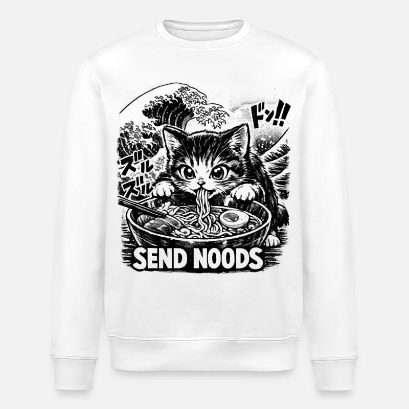 Send Noods Katze Ramen Kawaii - Stanley/Stella Unisex Bio-Sweatshirt ROLLER - Weiß