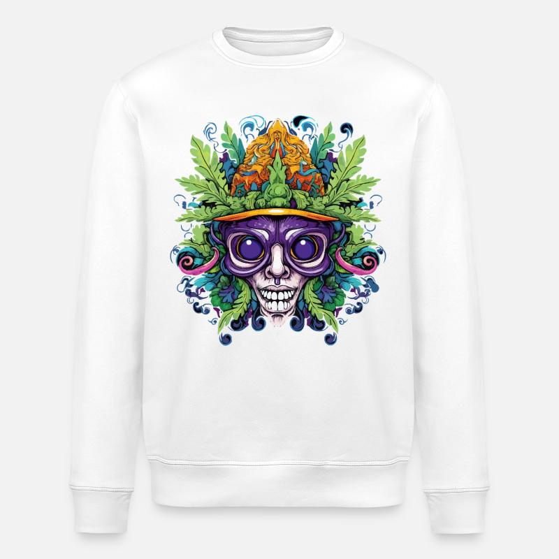 Crâne psychédélique avec couronne de feuilles - Sweat bio ROLLER Stanley/Stella Unisexe - blanc