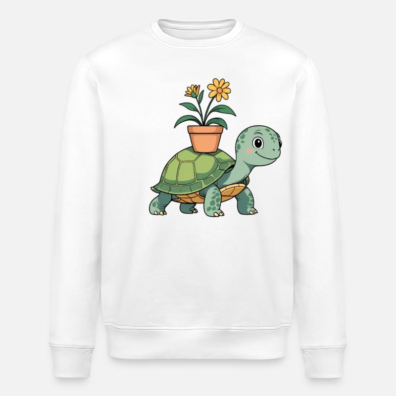 Kleine Schildkröte mit Pflanzentopf - Stanley/Stella Unisex Bio-Sweatshirt ROLLER - Weiß