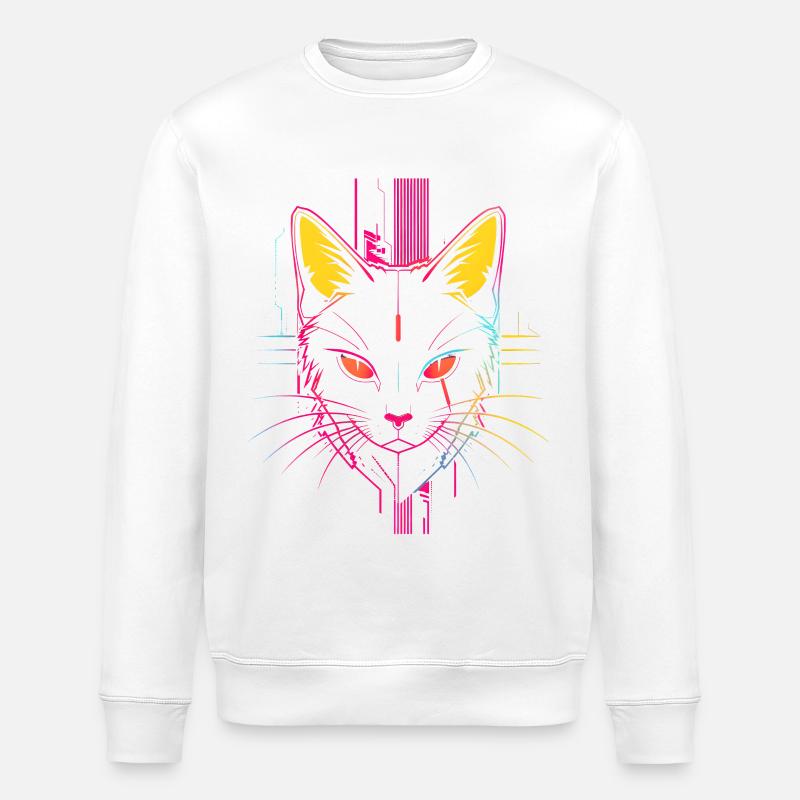 Katze Steampunk Look - Stanley/Stella Unisex Bio-Sweatshirt ROLLER - Weiß