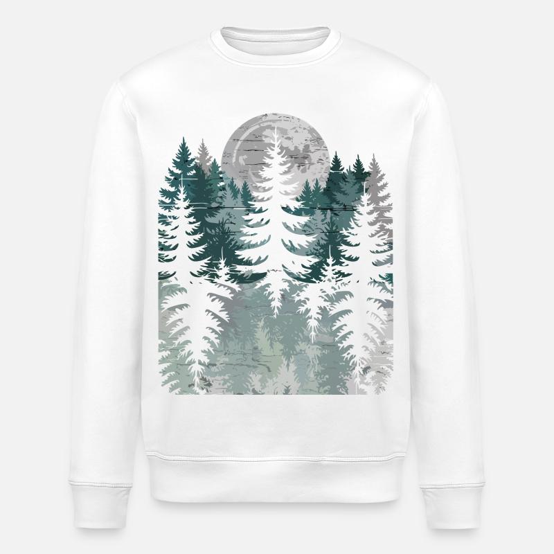 Nachtwald Silhouette mit Mond - Stanley/Stella Unisex Bio-Sweatshirt ROLLER - Weiß