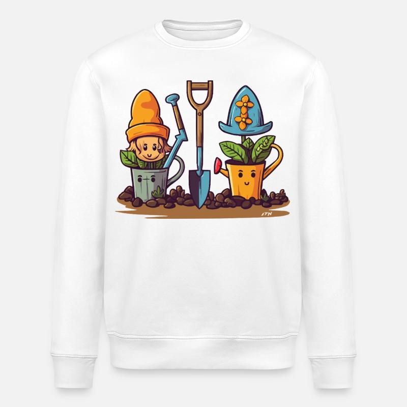 Gartenfreunde: Gnome in Töpfen - Stanley/Stella Unisex Bio-Sweatshirt ROLLER - Weiß