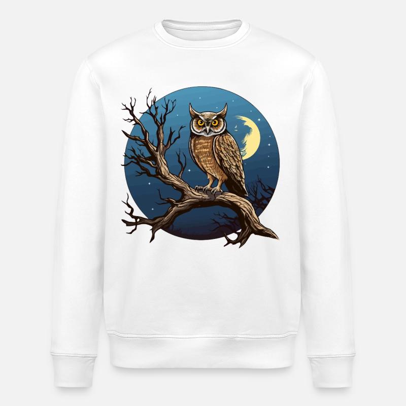 Nachtmond-Eule im Rundkreis - Stanley/Stella Unisex Bio-Sweatshirt ROLLER - Weiß