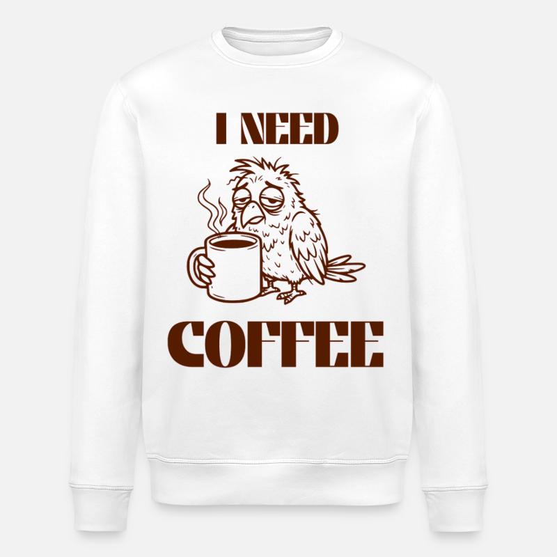 I Need Coffee – Funny Tired Bird - Stanley/Stella Unisex Bio-Sweatshirt ROLLER - Weiß
