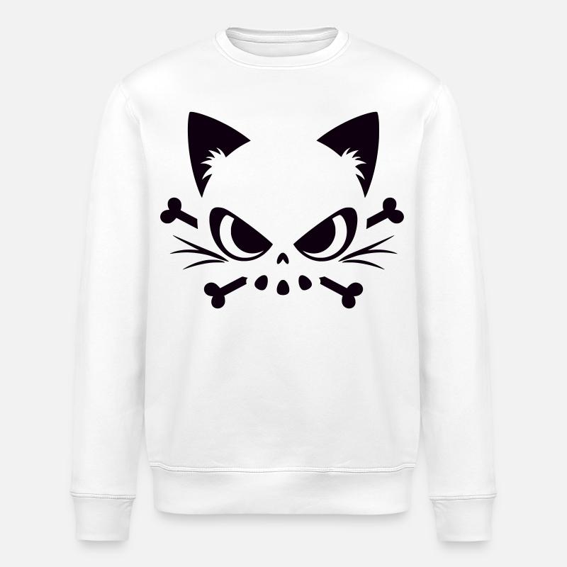 Cats Skull | Minimal Skull & Bones motif - Stanley/Stella ROLLER Unisex Organic Sweatshirt - white