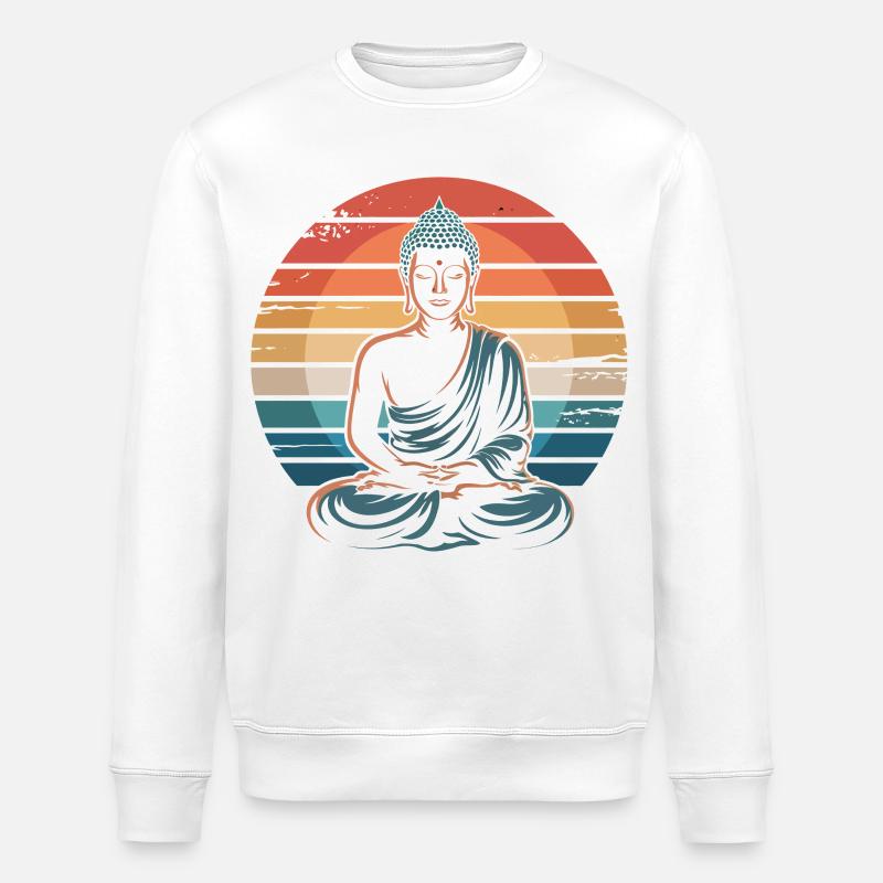 Bouddha Coucher de soleil rétro - Sweat bio ROLLER Stanley/Stella Unisexe - blanc