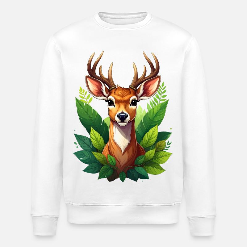 Ein Reh oder Hirsch im Wald - Stanley/Stella Unisex Bio-Sweatshirt ROLLER - Weiß
