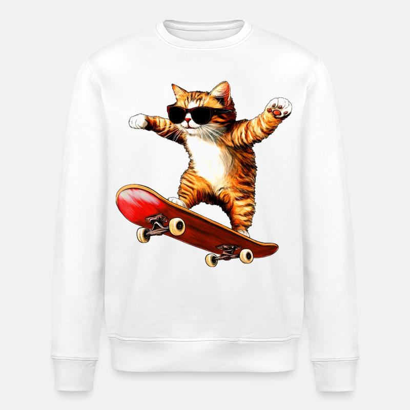Katzen Skateboard - Stanley/Stella Unisex Bio-Sweatshirt ROLLER - Weiß