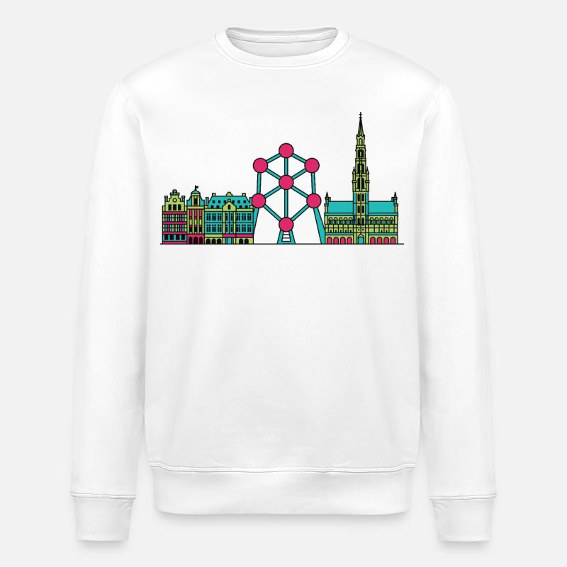 Brüsseler Stadtsilhouette Atomium Moderne Linienkunst - Stanley/Stella Unisex Bio-Sweatshirt ROLLER - Weiß