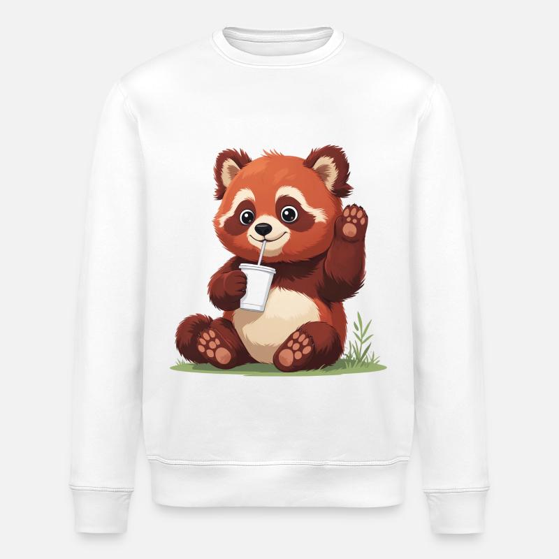 Roter Panda mit Strohhalm - Stanley/Stella Unisex Bio-Sweatshirt ROLLER - Weiß