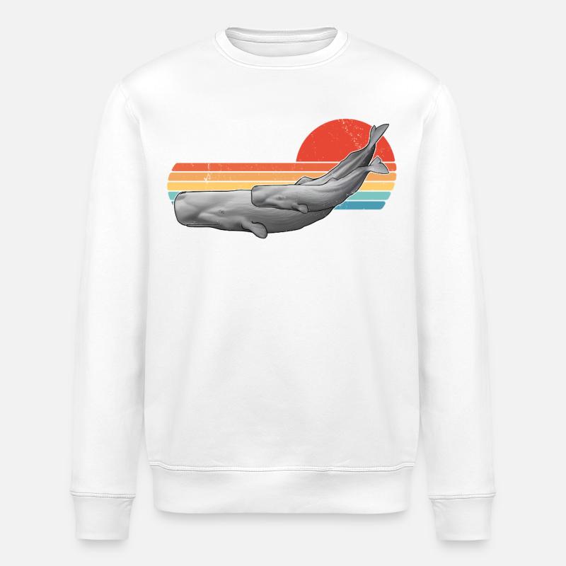 Pottwal Retro Sonnenuntergang - Stanley/Stella Unisex Bio-Sweatshirt ROLLER - Weiß