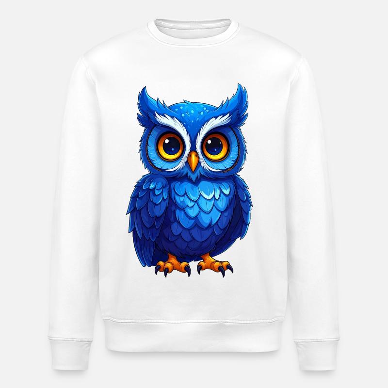 Niedliche blaue Eule - Stanley/Stella Unisex Bio-Sweatshirt ROLLER - Weiß