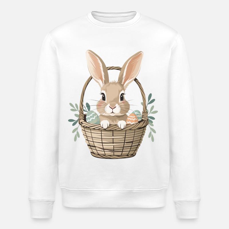 Fröhlicher Osterhase im Korb - Stanley/Stella Unisex Bio-Sweatshirt ROLLER - Weiß