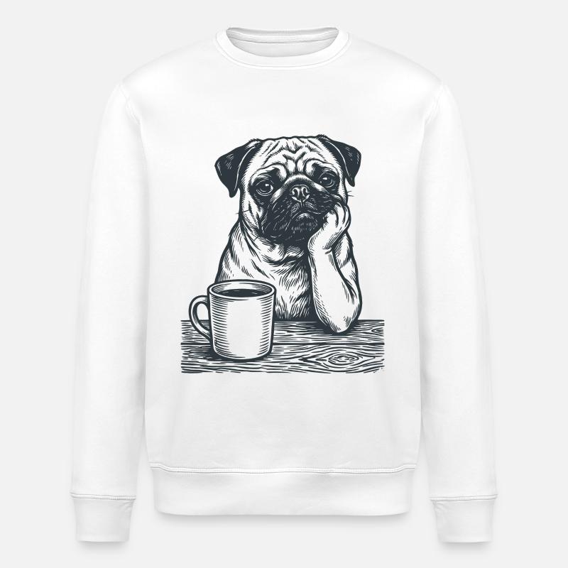 Echter Mops Kaffee Morgenmuffel Look - Stanley/Stella Unisex Bio-Sweatshirt ROLLER - Weiß