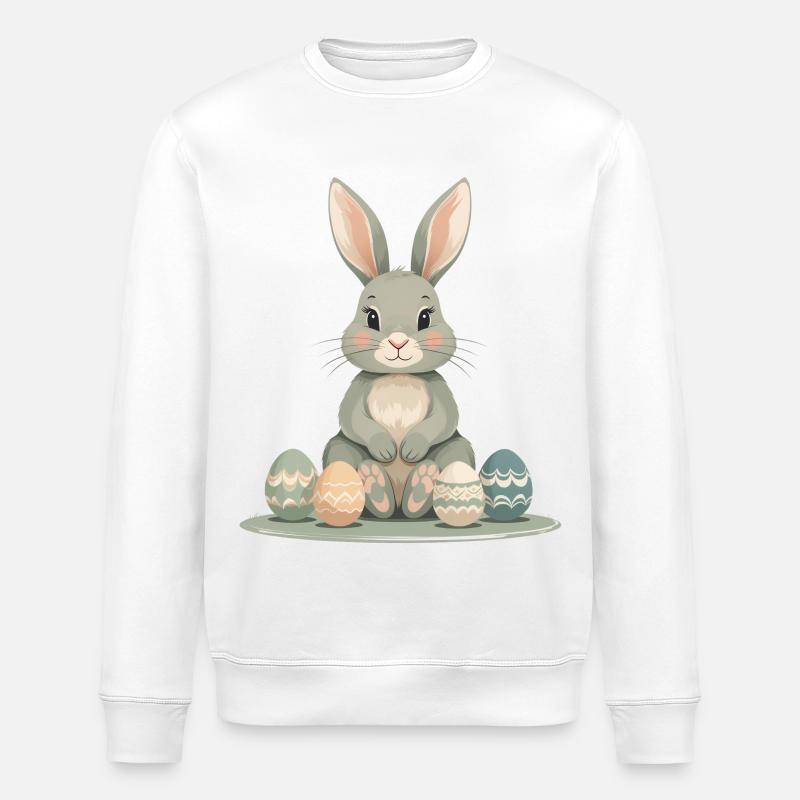 Pastel Bunny Easter Eggs - Stanley/Stella ROLLER Unisex Organic Sweatshirt - white