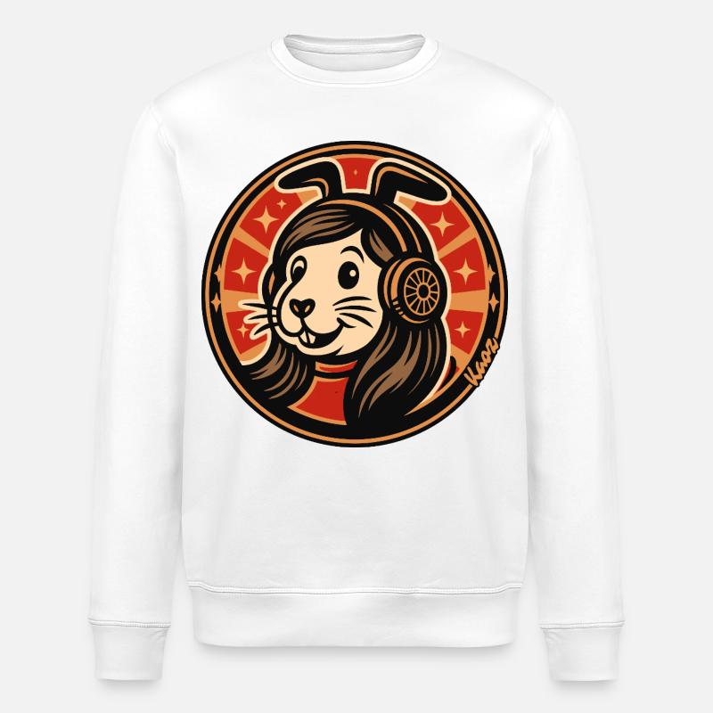 Kaninchen Kopfhörer Badge - Stanley/Stella Unisex Bio-Sweatshirt ROLLER - Weiß