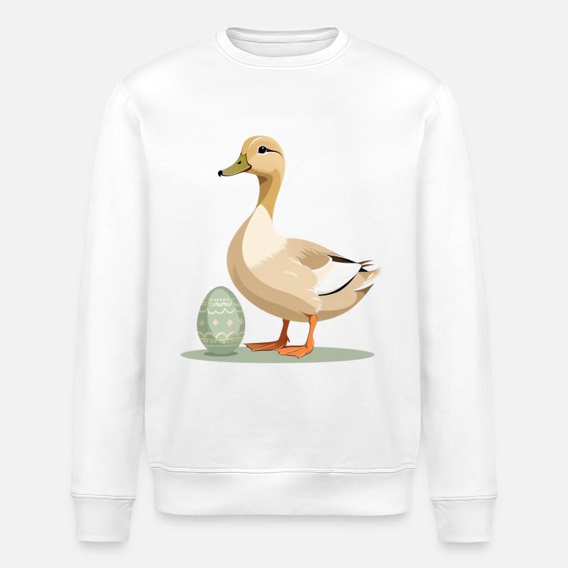 Spring duck with Easter egg - Stanley/Stella ROLLER Unisex Organic Sweatshirt - white