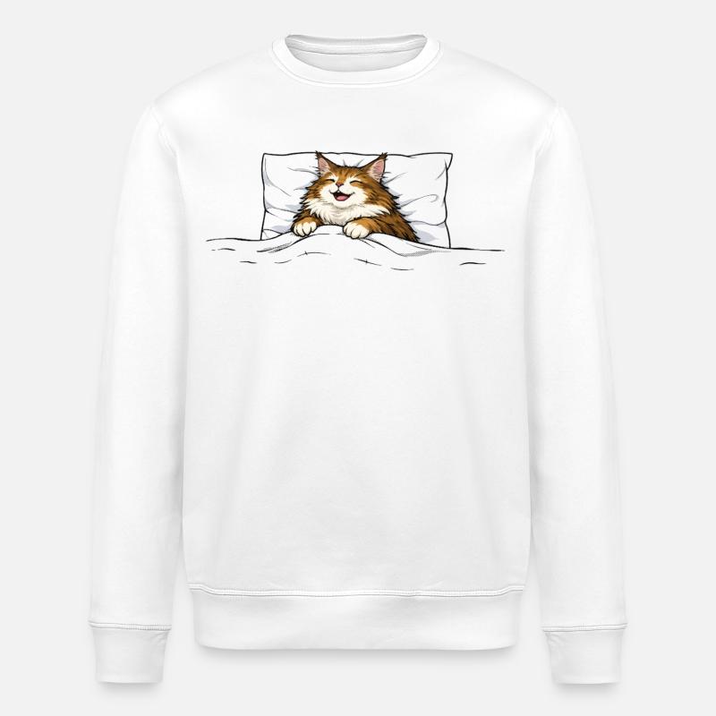 Sovende kat – Sødt krammedyrdesign - Stanley/Stella økologisk unisex-sweatshirt ROLLER - hvid