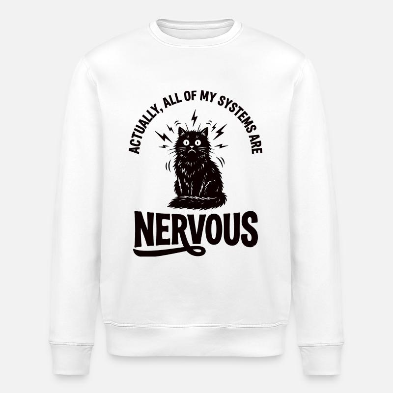 Real Irony Cat Nervous System Statement - Stanley/Stella ROLLER Unisex Organic Sweatshirt - white