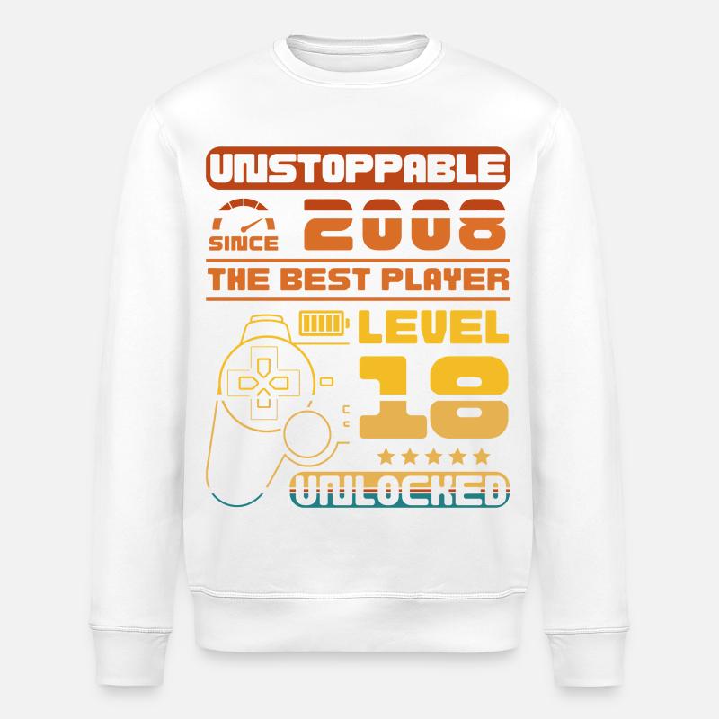 Inarrêtable depuis 2008, niveau 18 débloqué - Sweat bio ROLLER Stanley/Stella Unisexe - blanc