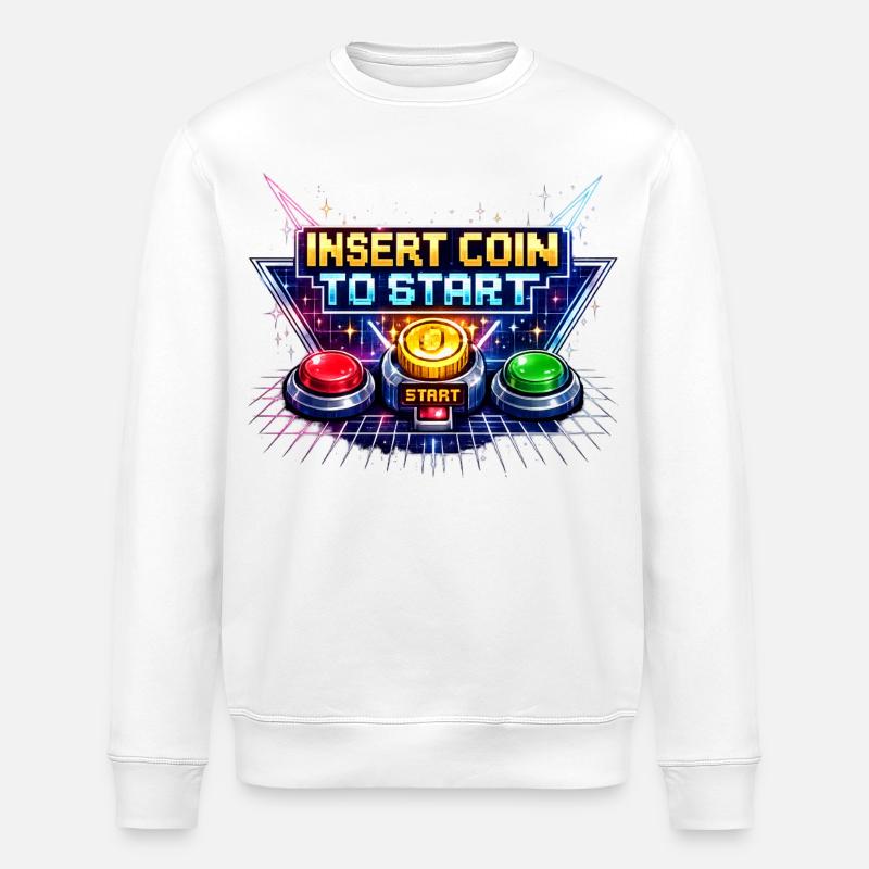 Bouton de démarrage arcade Neon Rétro - Sweat bio ROLLER Stanley/Stella Unisexe - blanc