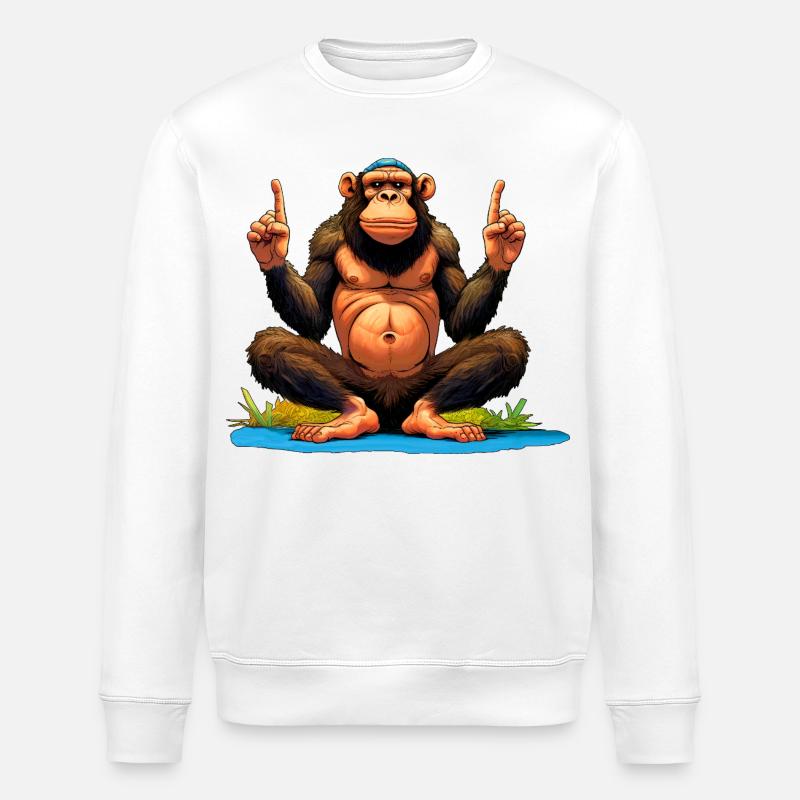 Affen Yoga / Yogi Affe - Stanley/Stella Unisex Bio-Sweatshirt ROLLER - Weiß