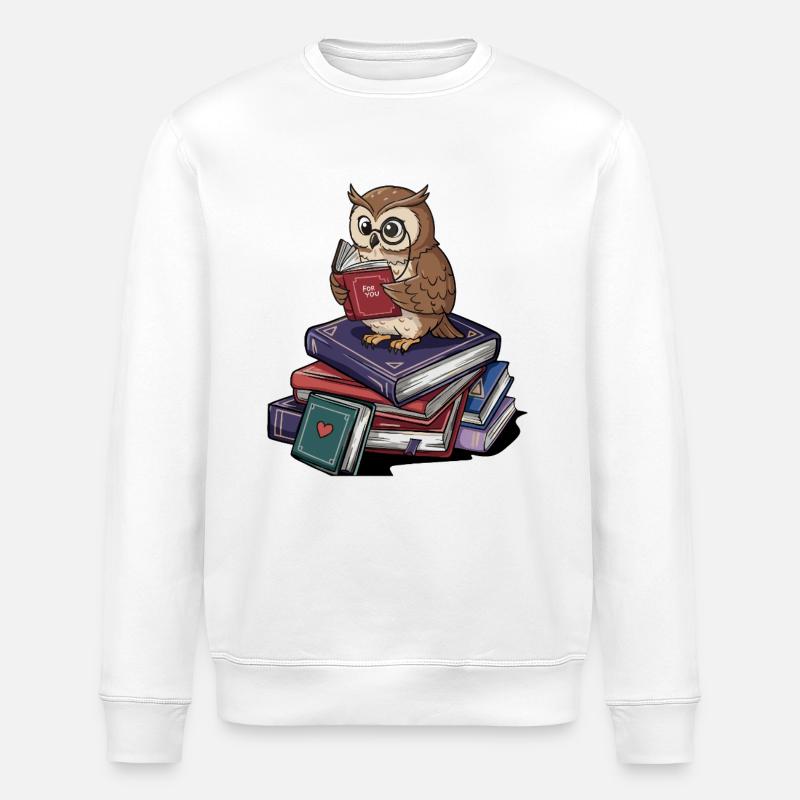 Bücherwurm-Eule-Vogel liest Bücher Kunst - Stanley/Stella Unisex Bio-Sweatshirt ROLLER - Weiß