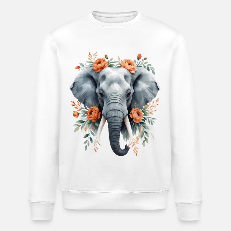 Éléphant avec une couronne de fleurs - Sweat bio ROLLER Stanley/Stella Unisexe - blanc